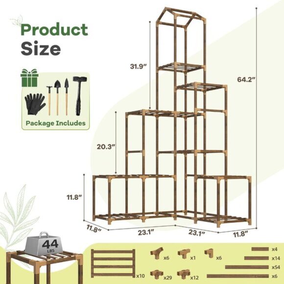 New 64.2In Tall Plant Stand, Corner Wood Shelf for 13–19 Pots for Home Decor - Picture 6 of 7